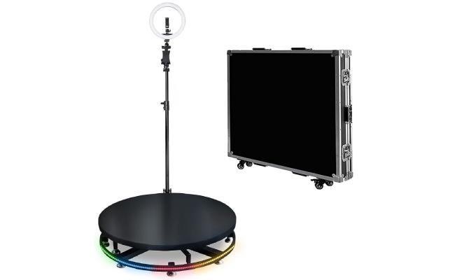 360-Degree Photo Booth Machine with RGB Light Flight Case, 360 Camera Booth with Flight Case for Parties, 360 Degree Automatic Rotating Photobooth 115CM